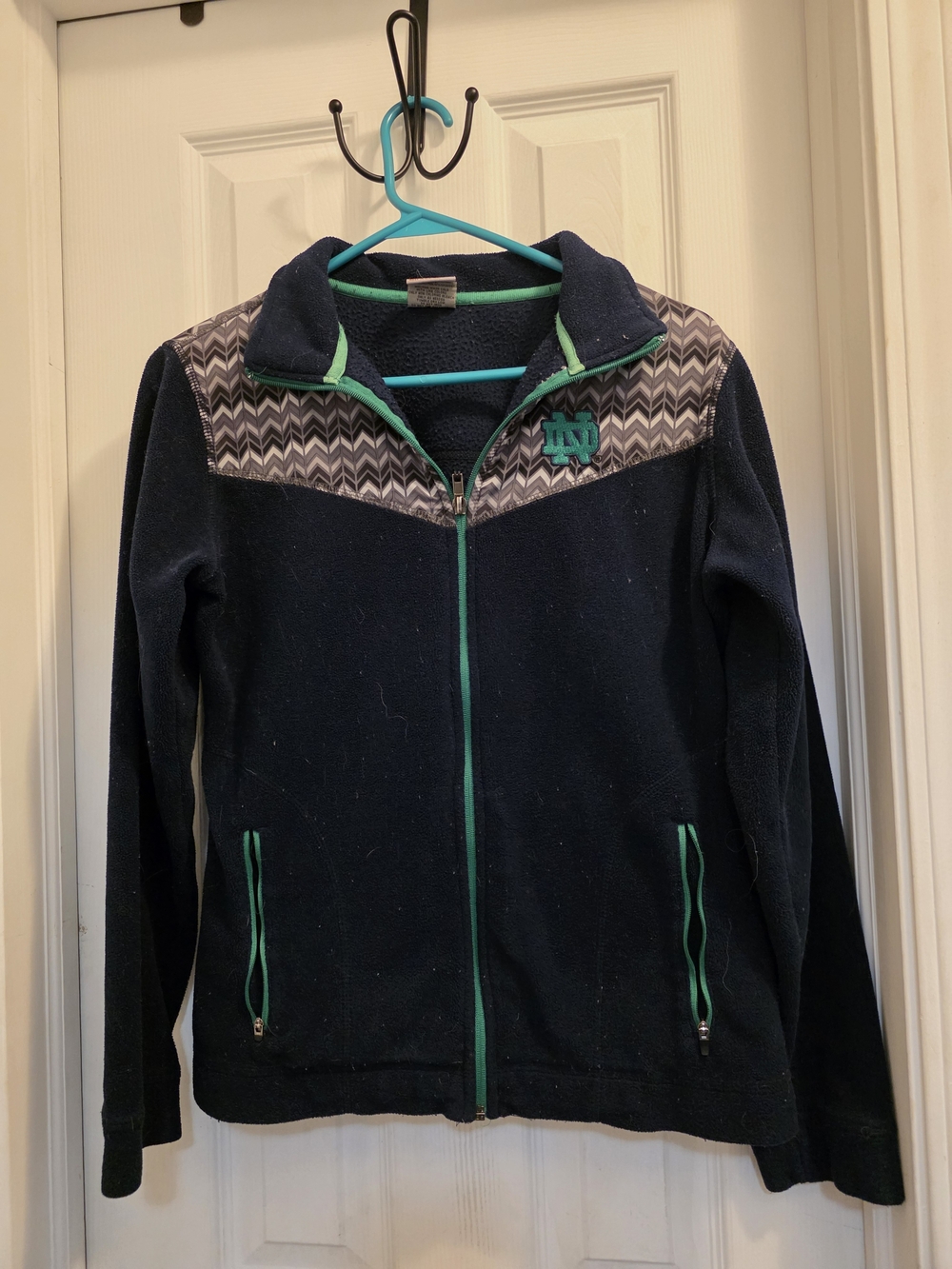 Navy Zip-Up Fleece Jacket with Green Trim